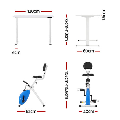 Artiss Under Desk Folding X-Bike with 120cm Automatic Standing Desk Magnetic Resistance White-Furniture &gt; Office &gt; Desks-PEROZ Accessories