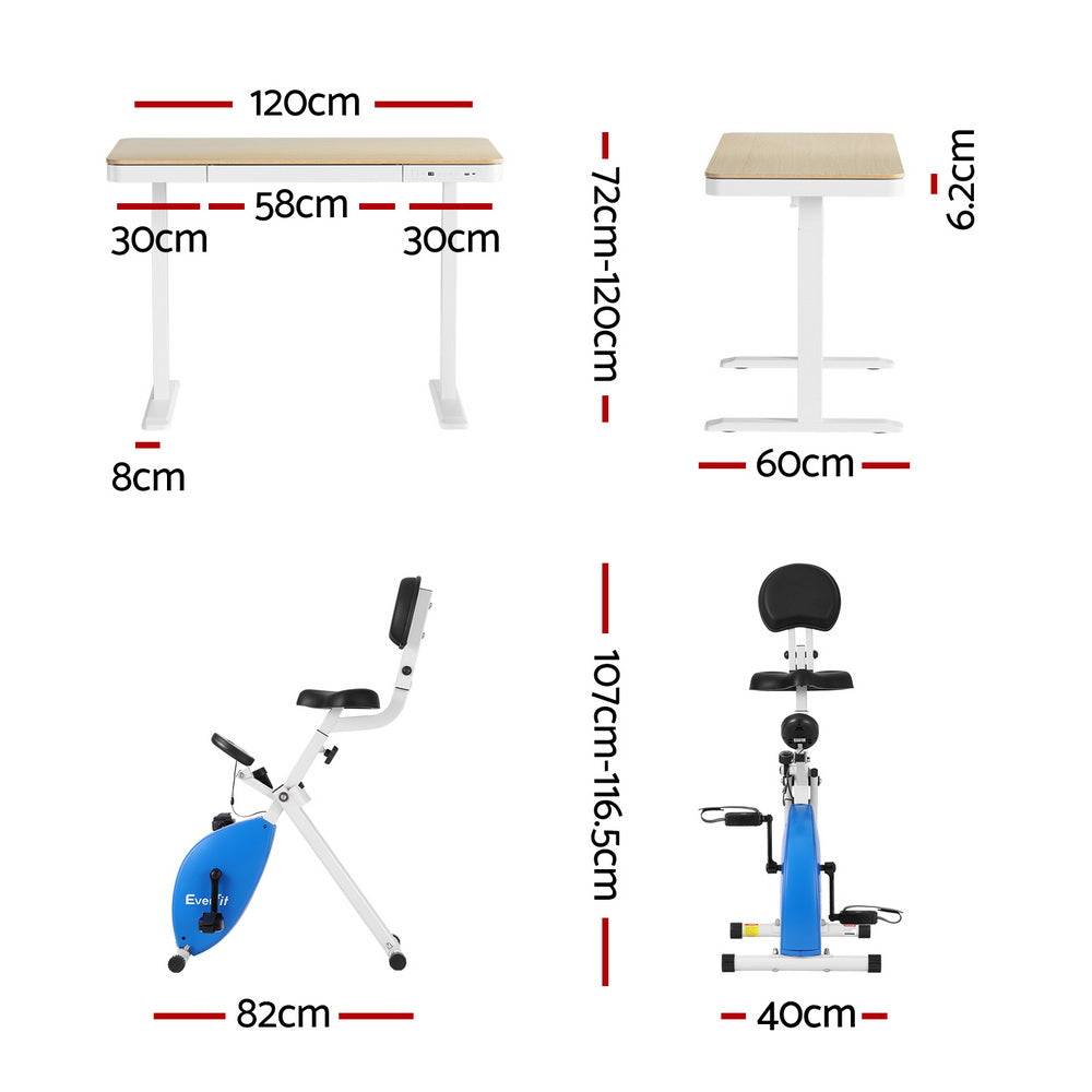 Artiss Under Desk Folding X-Bike with 120cm Automatic Standing Desk Magnetic Resistance Oak-Furniture &gt; Office &gt; Desks-PEROZ Accessories