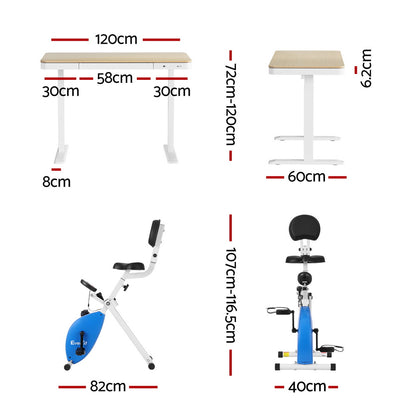 Artiss Under Desk Folding X-Bike with 120cm Automatic Standing Desk Magnetic Resistance Oak-Furniture &gt; Office &gt; Desks-PEROZ Accessories