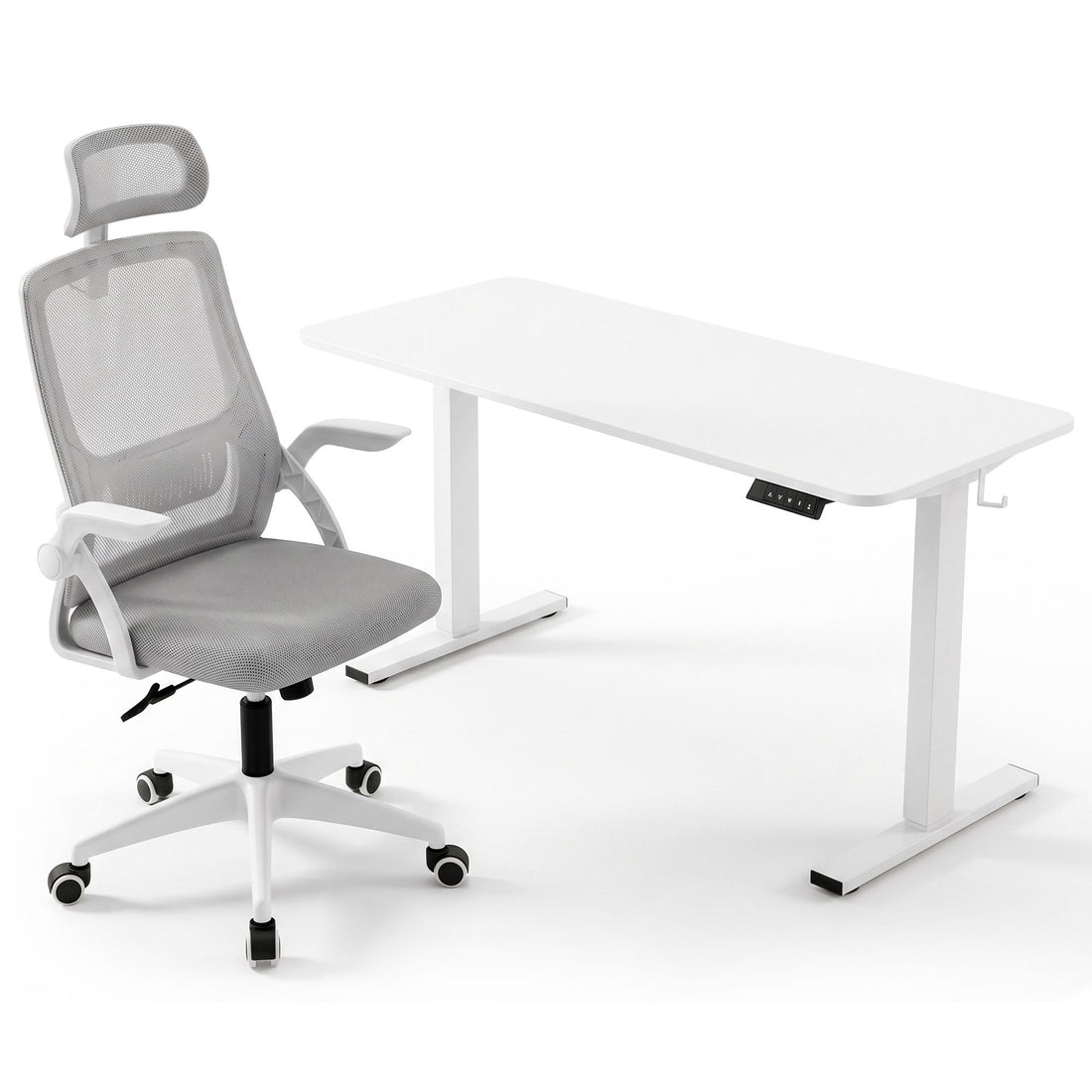 Artiss Standing Desk Office Chair Sit Stand Ergonomic Combo 140cm White-Furniture > Office > Desks-PEROZ Accessories