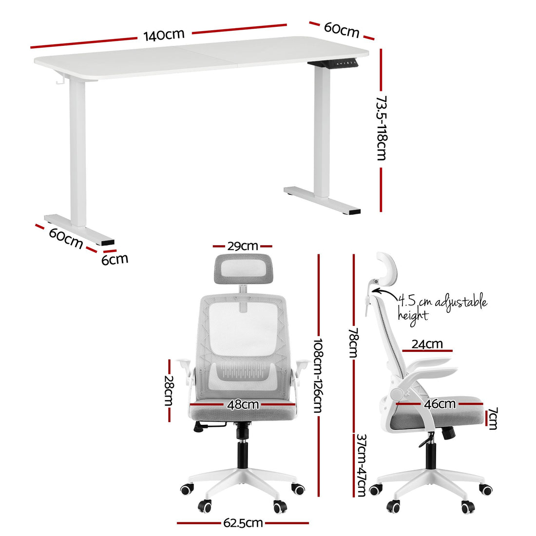 Artiss Standing Desk Office Chair Sit Stand Ergonomic Combo 140cm White-Furniture > Office > Desks-PEROZ Accessories