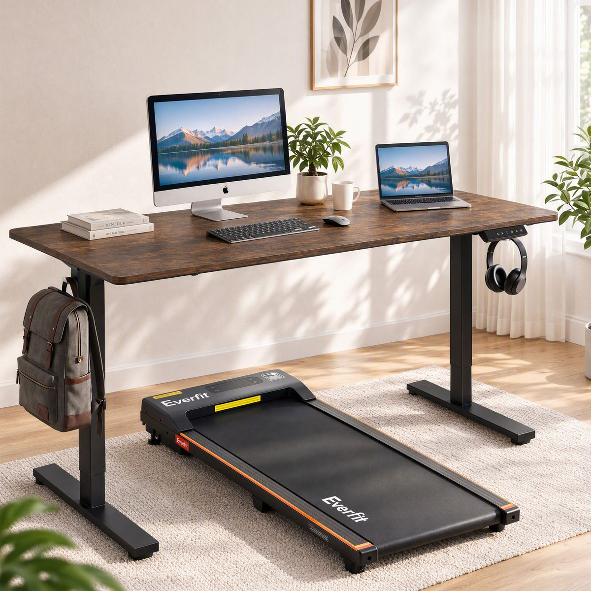 Artiss 140cm Standing Desk Treadmill Motorised Rustic Brown-Furniture > Office > Desks-PEROZ Accessories
