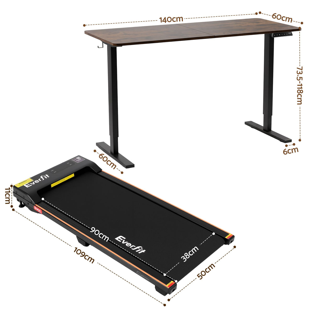Artiss 140cm Standing Desk Treadmill Motorised Rustic Brown-Furniture > Office > Desks-PEROZ Accessories