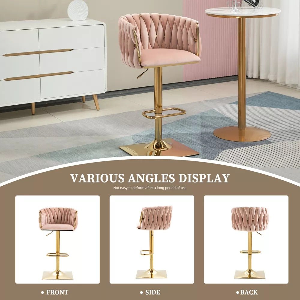 SERENITà Modern Velvet Breakfast Bar Stools Swivel Barstools Adjustable Counter Stools with Backrest Set of 2 Pink-Furniture > Bar Stools &amp; Chairs > Table &amp; Bar Stools-PEROZ Accessories
