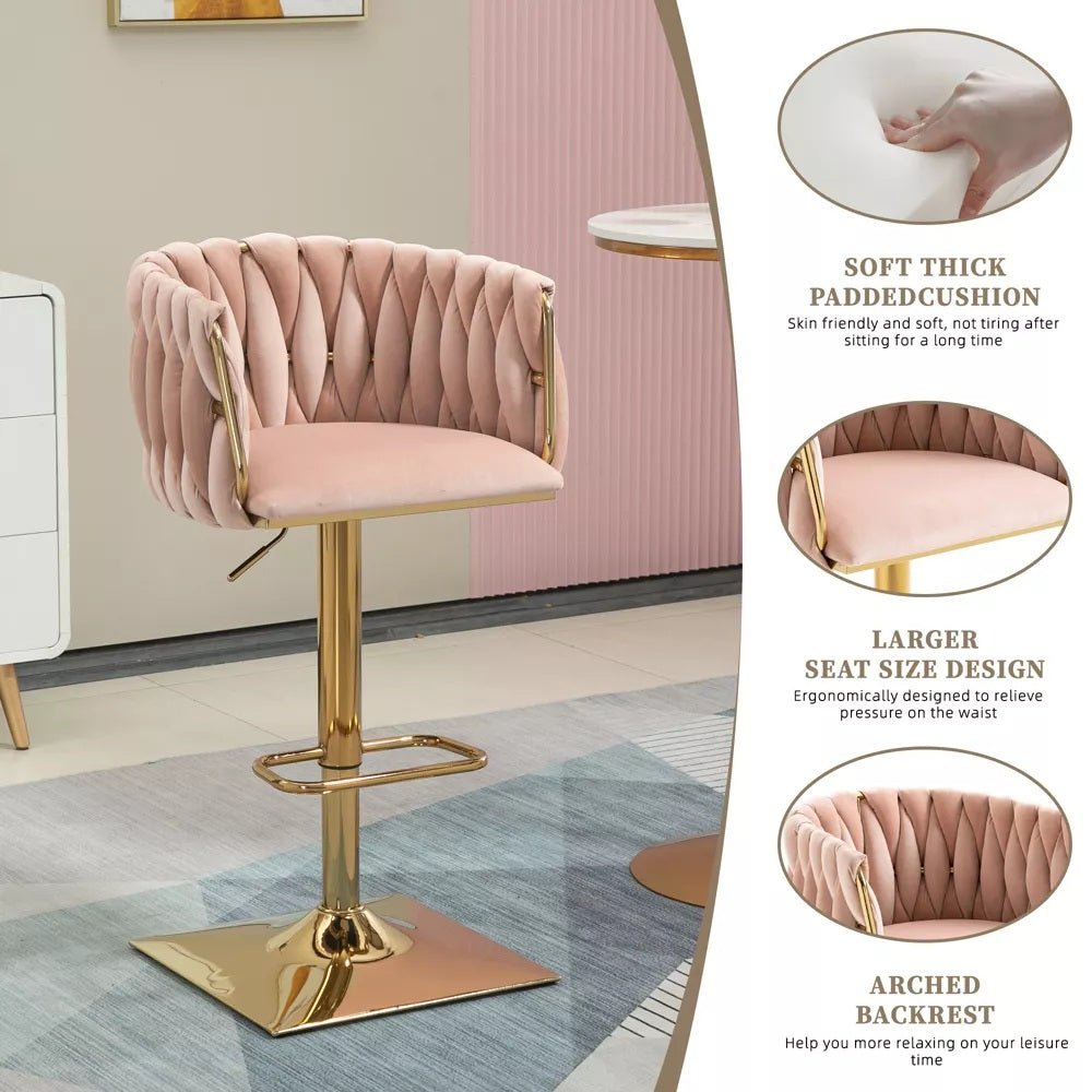 SERENITà Modern Velvet Breakfast Bar Stools Swivel Barstools Adjustable Counter Stools with Backrest Set of 2 Pink-Furniture > Bar Stools &amp; Chairs > Table &amp; Bar Stools-PEROZ Accessories