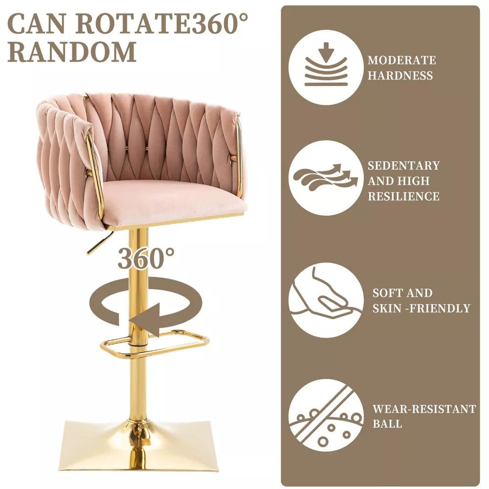 SERENITà Modern Velvet Breakfast Bar Stools Swivel Barstools Adjustable Counter Stools with Backrest Set of 2 Pink-Furniture > Bar Stools &amp; Chairs > Table &amp; Bar Stools-PEROZ Accessories