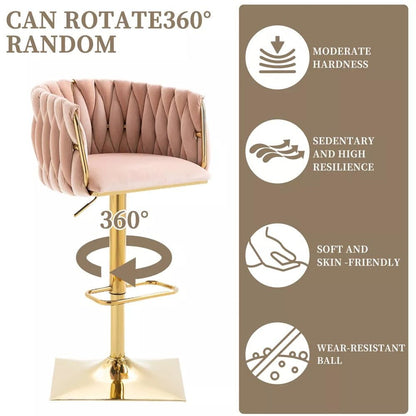 SERENITà Modern Velvet Breakfast Bar Stools Swivel Barstools Adjustable Counter Stools with Backrest Set of 2 Pink-Furniture > Bar Stools &amp; Chairs > Table &amp; Bar Stools-PEROZ Accessories