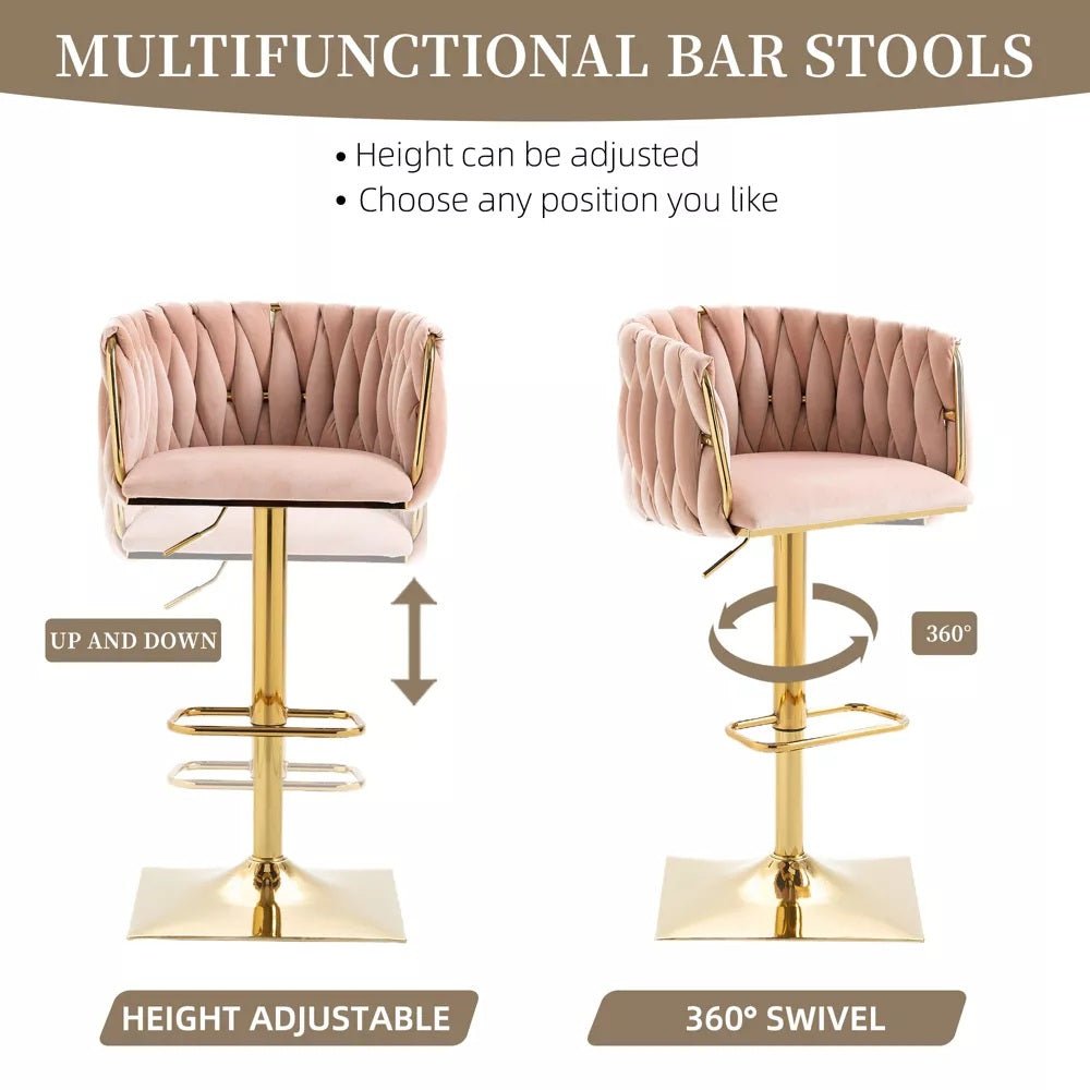 SERENITà Modern Velvet Breakfast Bar Stools Swivel Barstools Adjustable Counter Stools with Backrest Set of 2 Pink-Furniture > Bar Stools &amp; Chairs > Table &amp; Bar Stools-PEROZ Accessories