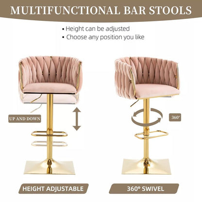 SERENITà Modern Velvet Breakfast Bar Stools Swivel Barstools Adjustable Counter Stools with Backrest Set of 2 Pink-Furniture > Bar Stools &amp; Chairs > Table &amp; Bar Stools-PEROZ Accessories