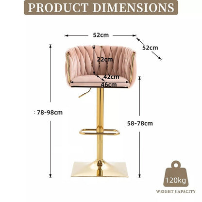 SERENITà Modern Velvet Breakfast Bar Stools Swivel Barstools Adjustable Counter Stools with Backrest Set of 2 Pink-Furniture > Bar Stools &amp; Chairs > Table &amp; Bar Stools-PEROZ Accessories