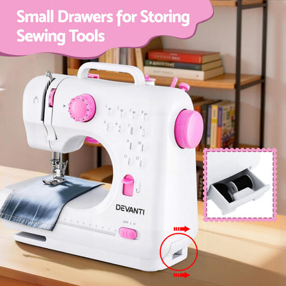 Devanti 12 Stitches Mini Sewing Machine for Beginners Portable Sewing Machine Kit with LED Lights-Home &amp; Garden > Hobbies > Arts &amp; Crafts-PEROZ Accessories