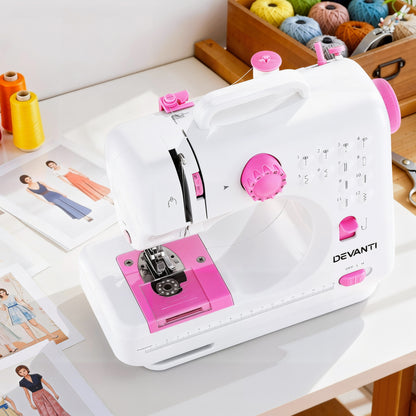 Devanti 12 Stitches Mini Sewing Machine for Beginners Portable Sewing Machine Kit with LED Lights-Home &amp; Garden > Hobbies > Arts &amp; Crafts-PEROZ Accessories