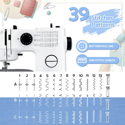 Devanti 39 Stitches Mini Sewing Machine Portable Sewing Machine Kit-Home &amp; Garden > Hobbies > Arts &amp; Crafts-PEROZ Accessories