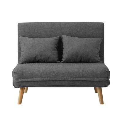 Oikiture Lounge Sofa Bed Linen Fabric Double Seat Grey-Folding Sofa Lounge-PEROZ Accessories