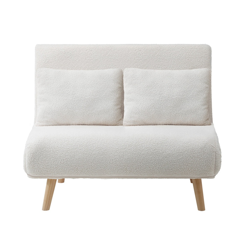 Oikiture Lounge Sofa Bed Sherpa Fabric Double Seat White-Folding Sofa Lounge-PEROZ Accessories