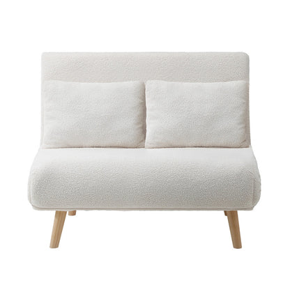 Oikiture Lounge Sofa Bed Sherpa Fabric Double Seat White-Folding Sofa Lounge-PEROZ Accessories