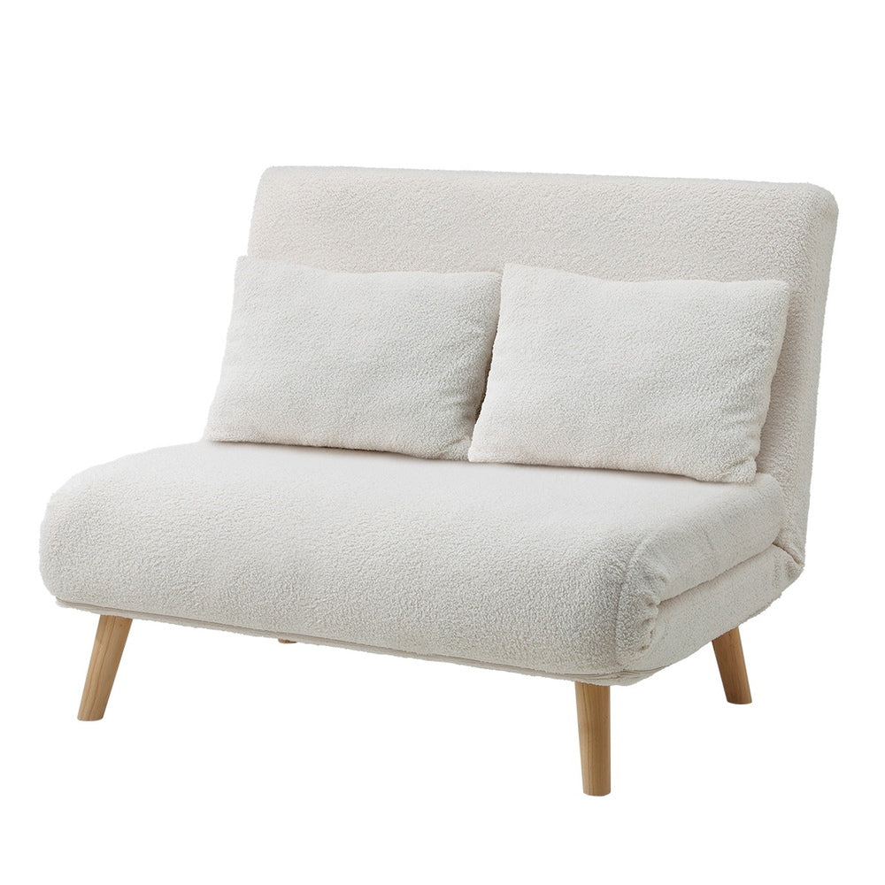 Oikiture Lounge Sofa Bed Sherpa Fabric Double Seat White-Folding Sofa Lounge-PEROZ Accessories