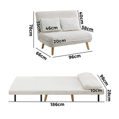 Oikiture Lounge Sofa Bed Sherpa Fabric Double Seat White-Folding Sofa Lounge-PEROZ Accessories