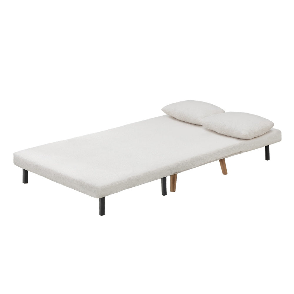 Oikiture Lounge Sofa Bed Sherpa Fabric Double Seat White-Folding Sofa Lounge-PEROZ Accessories