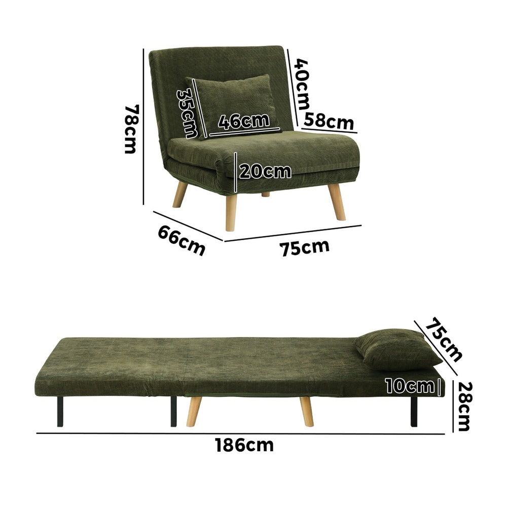 Oikiture Lounge Sofa Bed Polyester Single Seat Green-Folding Sofa Lounge-PEROZ Accessories
