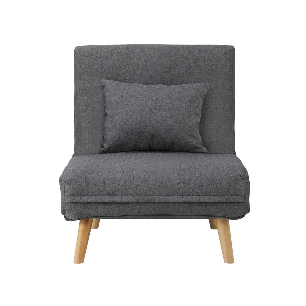 Oikiture Lounge Sofa Bed Linen Fabric Single Seat Grey-Folding Sofa Lounge-PEROZ Accessories