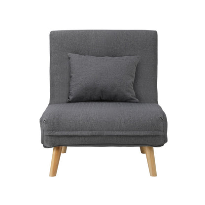 Oikiture Lounge Sofa Bed Linen Fabric Single Seat Grey-Folding Sofa Lounge-PEROZ Accessories
