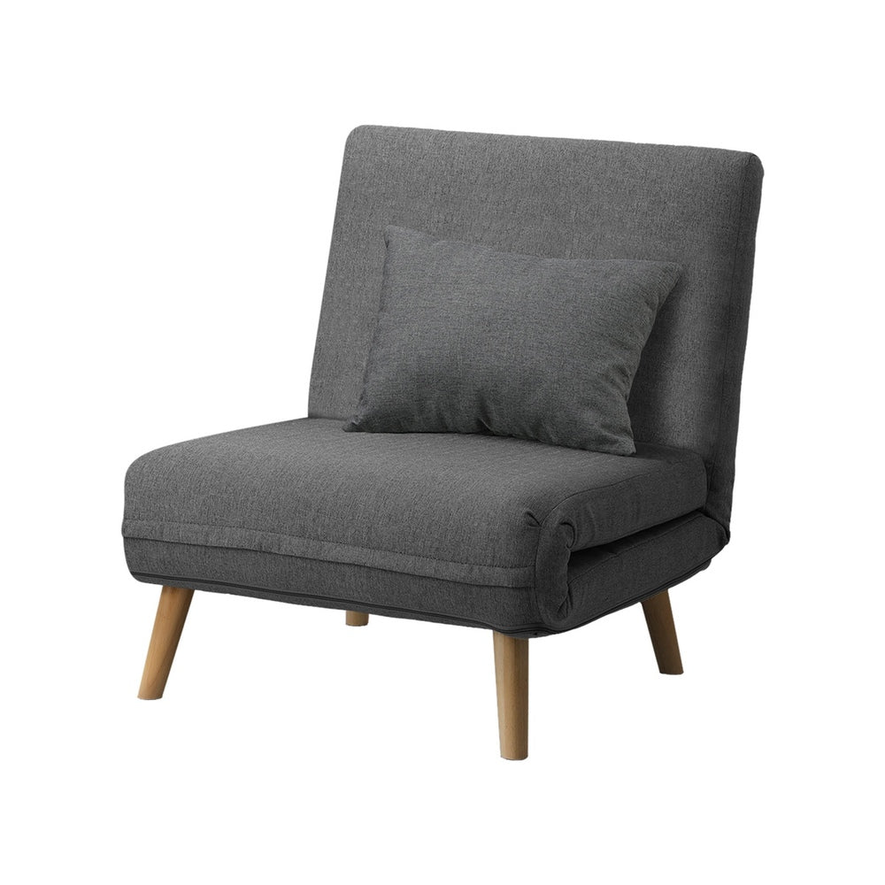 Oikiture Lounge Sofa Bed Linen Fabric Single Seat Grey-Folding Sofa Lounge-PEROZ Accessories