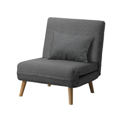 Oikiture Lounge Sofa Bed Linen Fabric Single Seat Grey-Folding Sofa Lounge-PEROZ Accessories