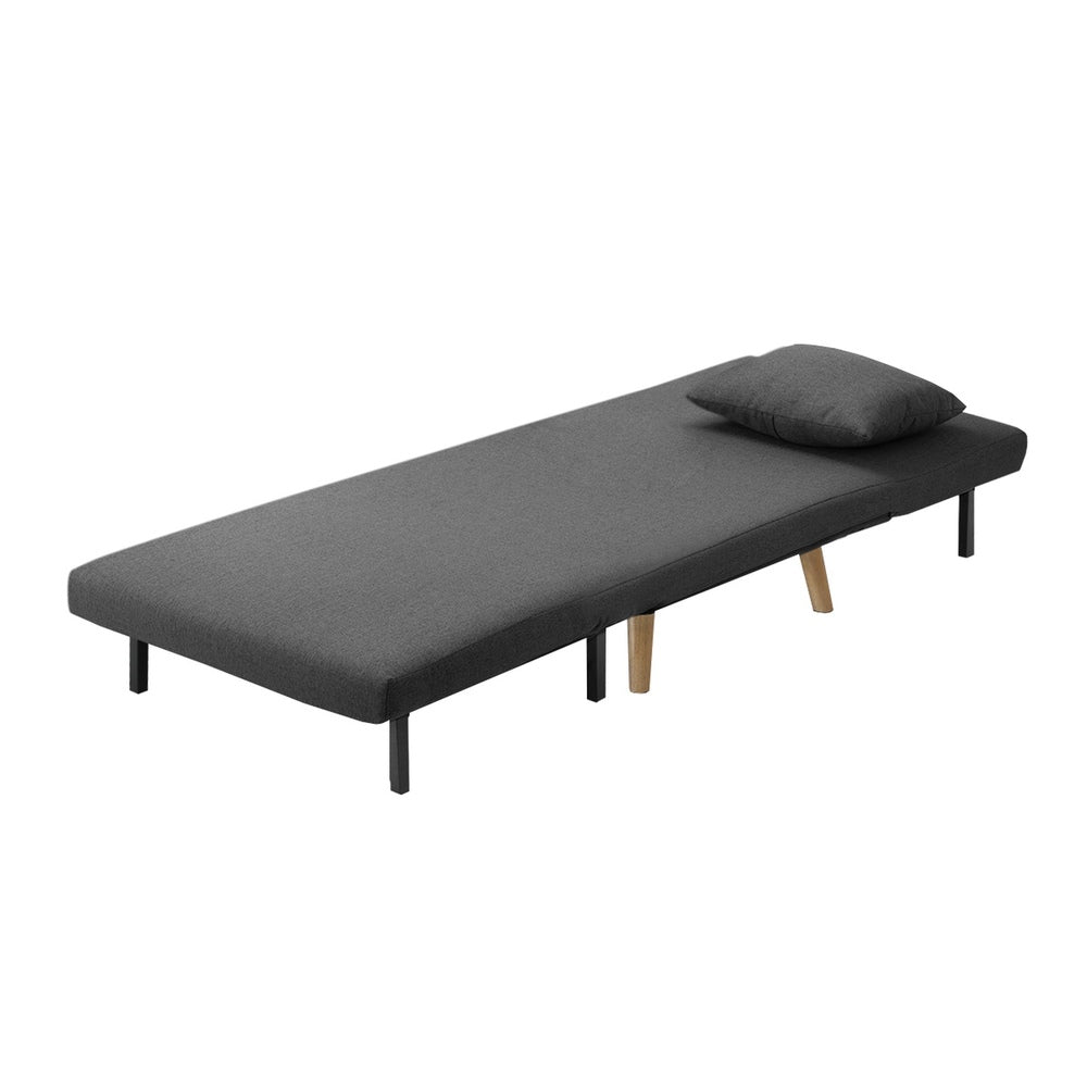 Oikiture Lounge Sofa Bed Linen Fabric Single Seat Grey-Folding Sofa Lounge-PEROZ Accessories