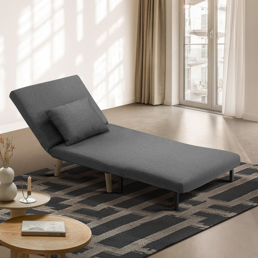 Oikiture Lounge Sofa Bed Linen Fabric Single Seat Grey-Folding Sofa Lounge-PEROZ Accessories