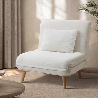 Oikiture Lounge Sofa Bed Sherpa Fabric Single Seat White-Folding Sofa Lounge-PEROZ Accessories