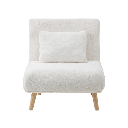Oikiture Lounge Sofa Bed Sherpa Fabric Single Seat White-Folding Sofa Lounge-PEROZ Accessories