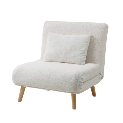 Oikiture Lounge Sofa Bed Sherpa Fabric Single Seat White-Folding Sofa Lounge-PEROZ Accessories