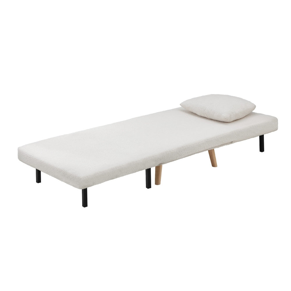 Oikiture Lounge Sofa Bed Sherpa Fabric Single Seat White-Folding Sofa Lounge-PEROZ Accessories