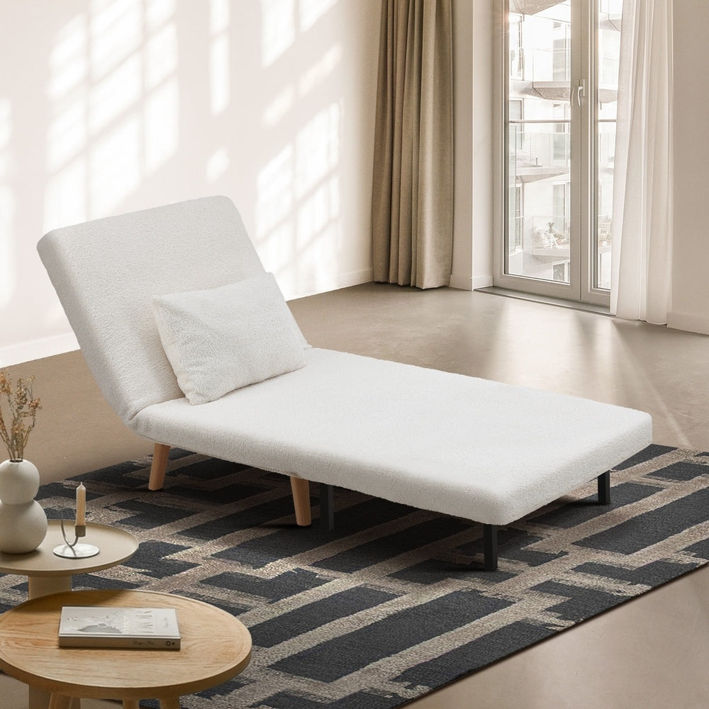 Oikiture Lounge Sofa Bed Sherpa Fabric Single Seat White-Folding Sofa Lounge-PEROZ Accessories