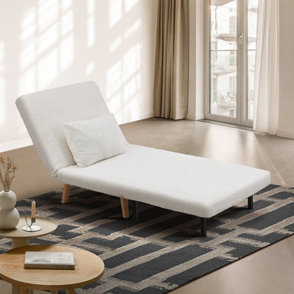 Oikiture Lounge Sofa Bed Sherpa Fabric Single Seat White-Folding Sofa Lounge-PEROZ Accessories