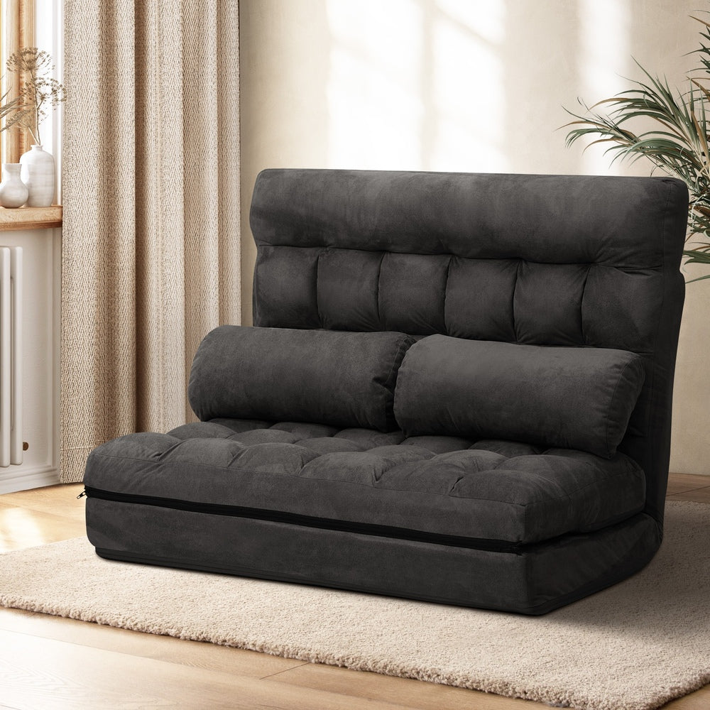 Oikiture Lounge Sofa Bed Floor Recliner 2 seater Folding Charcoal-Folding Sofa Lounge-PEROZ Accessories