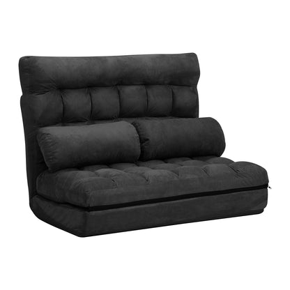 Oikiture Lounge Sofa Bed Floor Recliner 2 seater Folding Charcoal-Folding Sofa Lounge-PEROZ Accessories