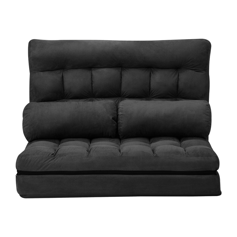 Oikiture Lounge Sofa Bed Floor Recliner 2 seater Folding Charcoal-Folding Sofa Lounge-PEROZ Accessories
