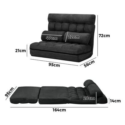 Oikiture Lounge Sofa Bed Floor Recliner 2 seater Folding Charcoal-Folding Sofa Lounge-PEROZ Accessories
