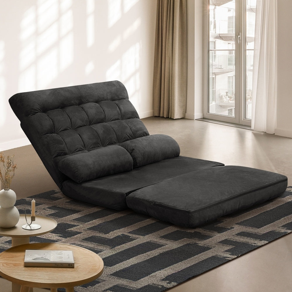 Oikiture Lounge Sofa Bed Floor Recliner 2 seater Folding Charcoal-Folding Sofa Lounge-PEROZ Accessories
