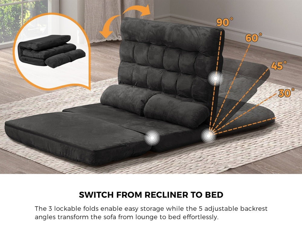 Oikiture Lounge Sofa Bed Floor Recliner 2 seater Folding Charcoal-Folding Sofa Lounge-PEROZ Accessories