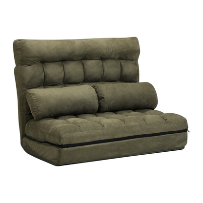 Oikiture Lounge Sofa Bed Floor Recliner 2 seater Folding Green-Folding Sofa Lounge-PEROZ Accessories