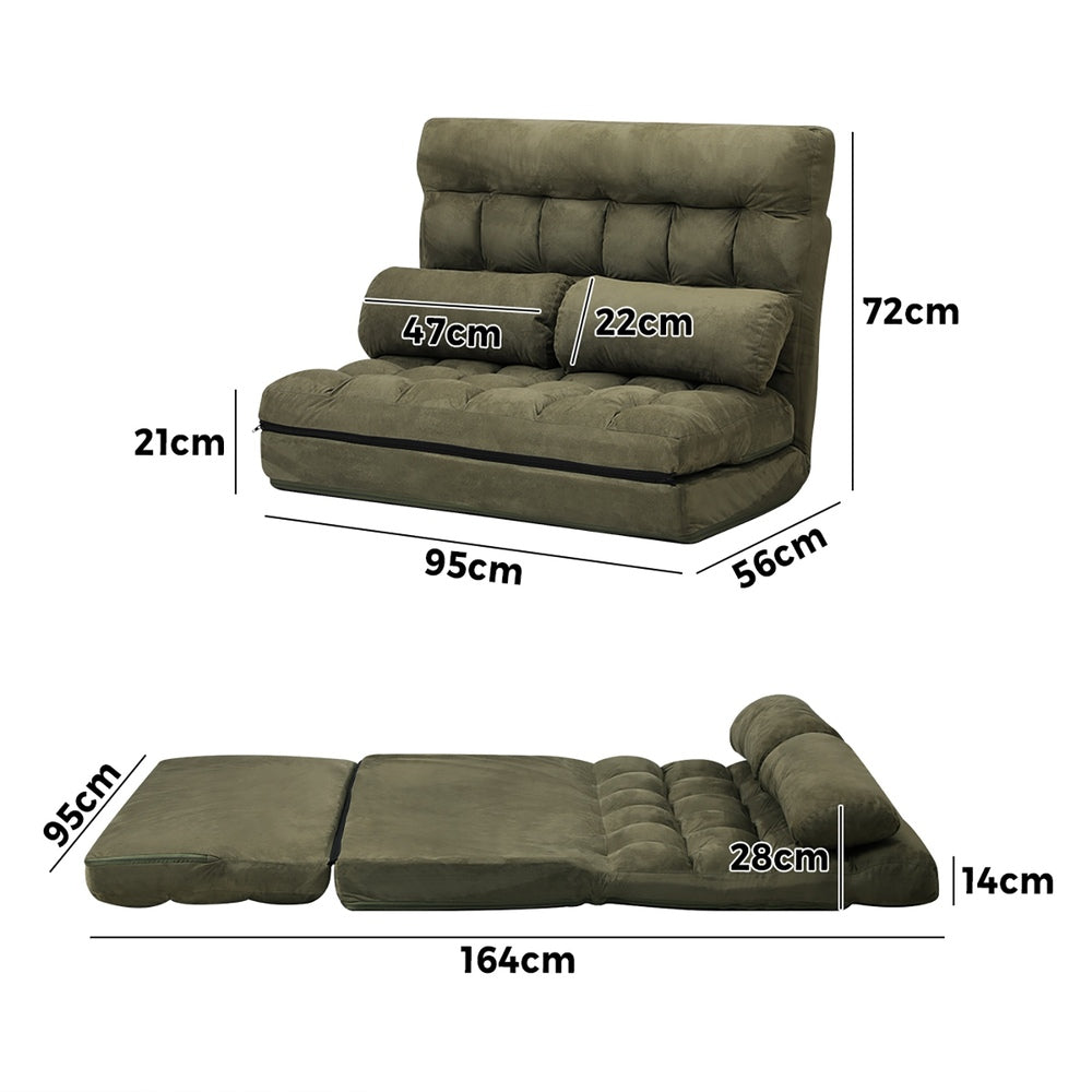 Oikiture Lounge Sofa Bed Floor Recliner 2 seater Folding Green-Folding Sofa Lounge-PEROZ Accessories