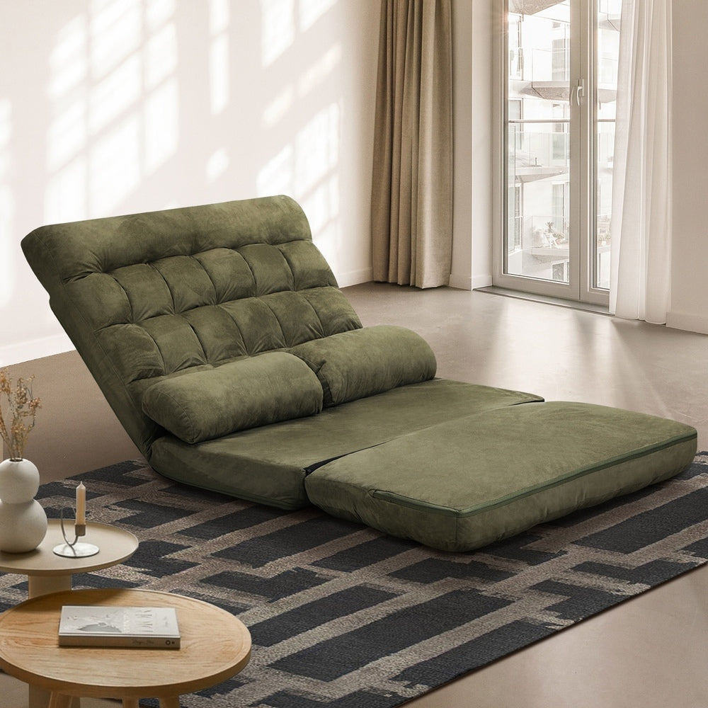 Oikiture Lounge Sofa Bed Floor Recliner 2 seater Folding Green-Folding Sofa Lounge-PEROZ Accessories