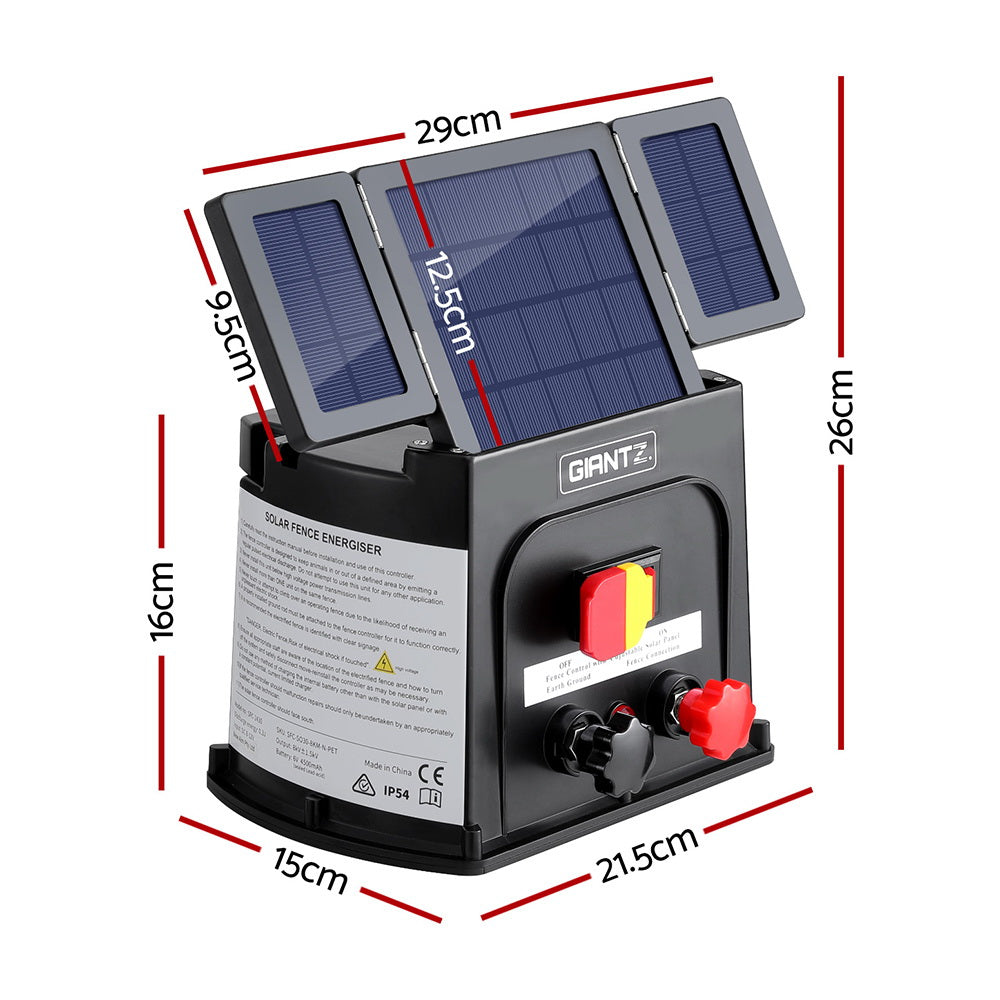 Giantz 5km Electric Fence Energiser PET Solar Energizer 0.15J-Commercial &gt; Commercial Others &gt; Fencing &amp; Barriers-PEROZ Accessories