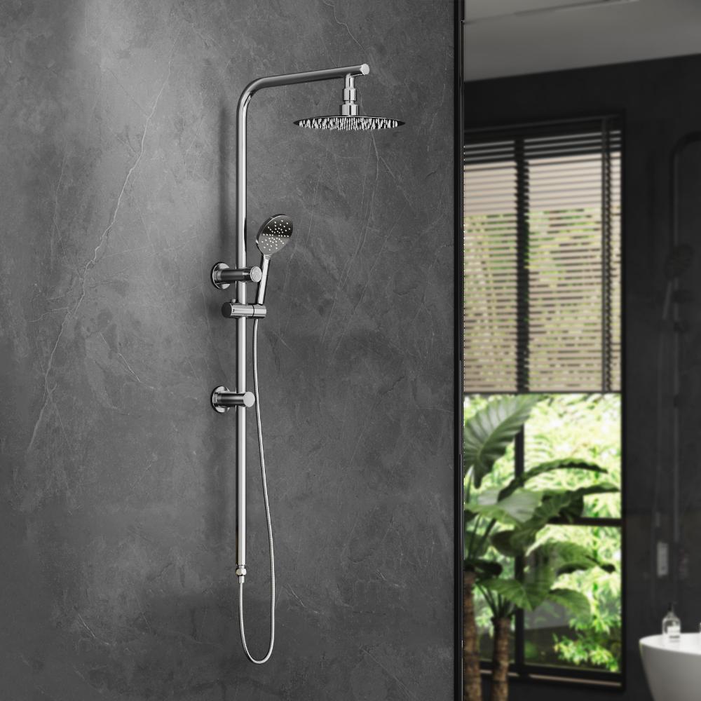 Welba 10&quot; Rain Shower Head Set Round 3-Mode Handheld Shower Rail Set Chrome-Shower Heads-PEROZ Accessories