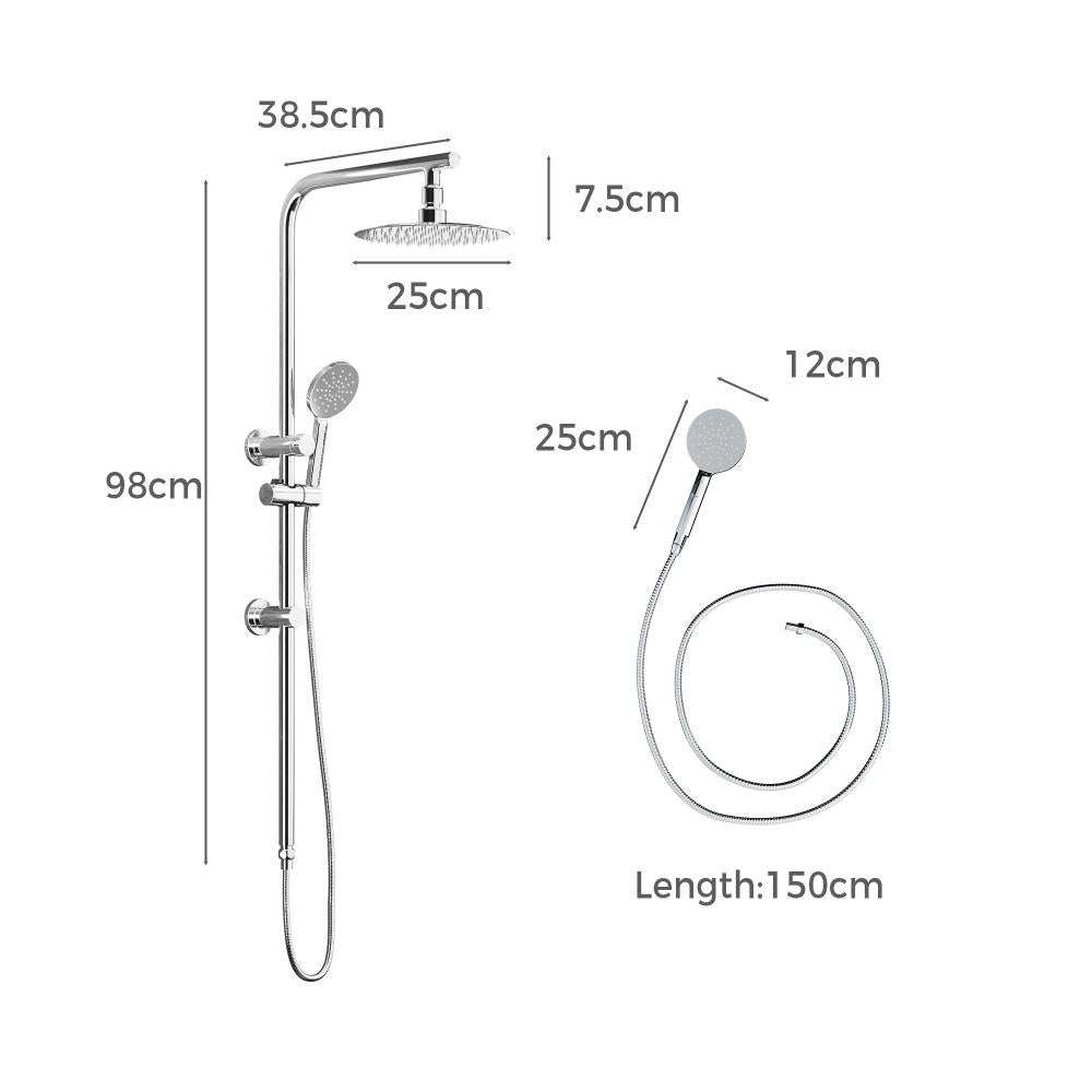 Welba 10&quot; Rain Shower Head Set Round 3-Mode Handheld Shower Rail Set Chrome-Shower Heads-PEROZ Accessories