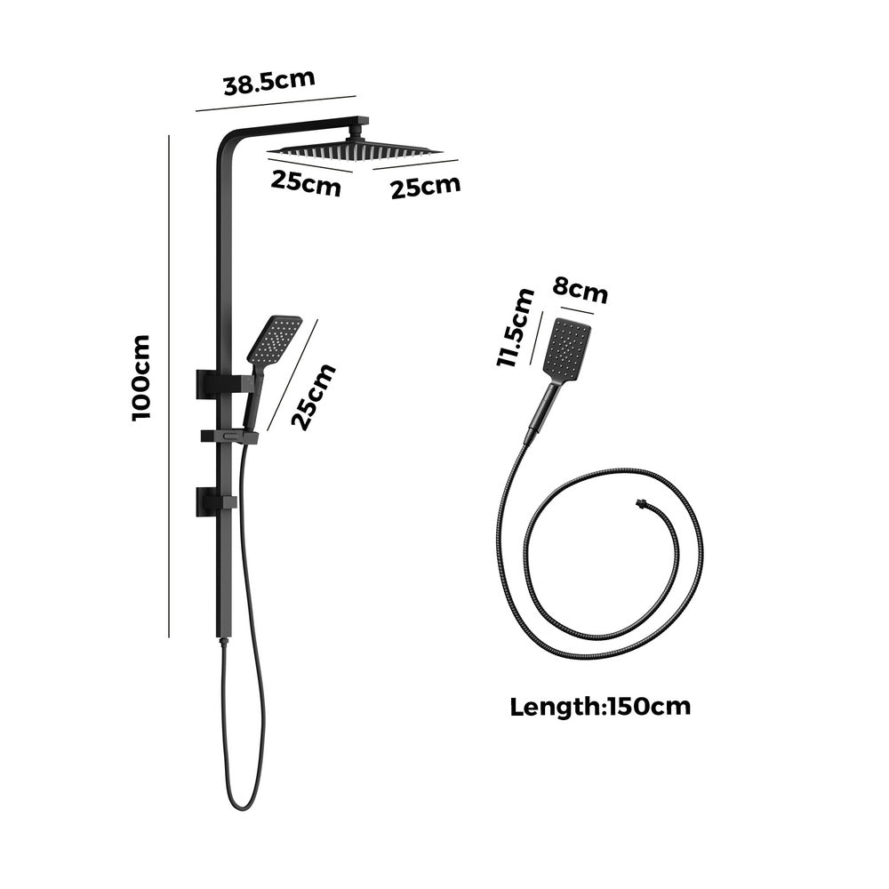 Welba 10&quot; Rain Shower Head Set Square 3-Mode Handheld Shower Rail Set Black-Shower Heads-PEROZ Accessories