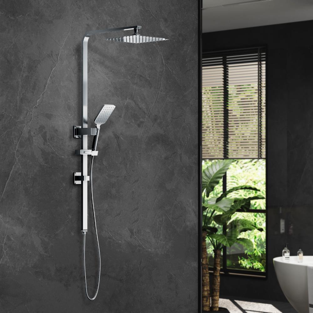 Welba 10&quot; Rain Shower Head Set Square 3-Mode Handheld Shower Rail Set Chrome-Shower Heads-PEROZ Accessories